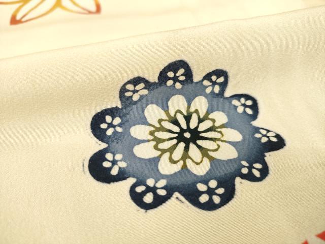 平和屋着物▽上質な小紋 単衣 型染め 舞花文 正絹 逸品 AABG7255ck