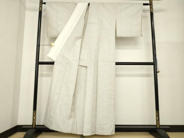 平和屋着物▽上質な紬 単衣 麻の葉文様 正絹 逸品 AABG7257ck