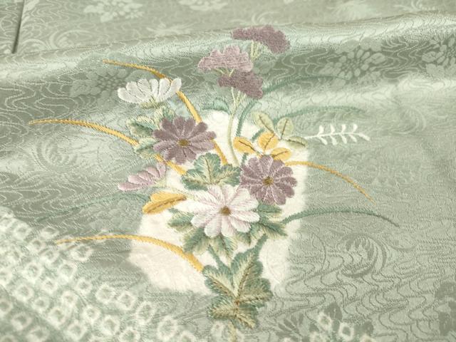 平和屋着物▽訪問着 単衣 絞り 刺繍 流水花文 正絹 逸品 AABG7264ck