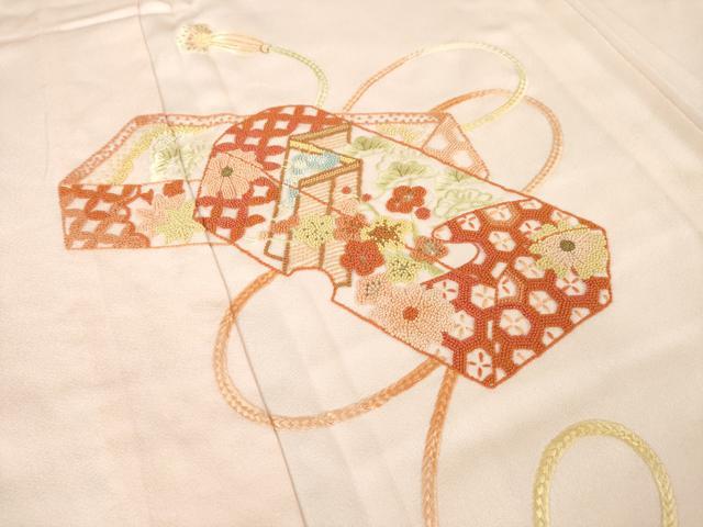 平和屋着物▽訪問着 単衣 中国三大刺繍 相良刺繍 花文箱文 正絹 逸品 AABG7267ck