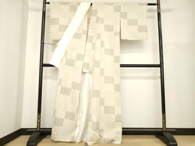 平和屋着物▽本塩沢 単衣 110亀甲 市松文 正絹 逸品 AABG7274ck