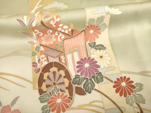 平和屋着物▽訪問着 単衣 駒刺繍 立波御所車花文 暈し染め 金彩 正絹 逸品 AABG7275ck
