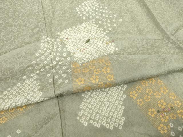 平和屋着物▽訪問着 単衣 絞り 刺繍 色紙花文 金彩 正絹 逸品 AABG7280ck