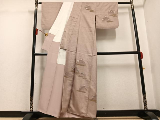 平和屋着物●訪問着 紬地 樹林文 暈し染め 金彩 正絹 逸品 AABG7284ph