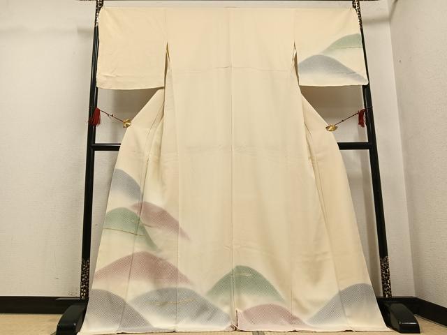 平和屋着物●訪問着 刺繍 遠山文 暈し染め 金糸 ロング丈 正絹 逸品 未使用 AABG7285ph