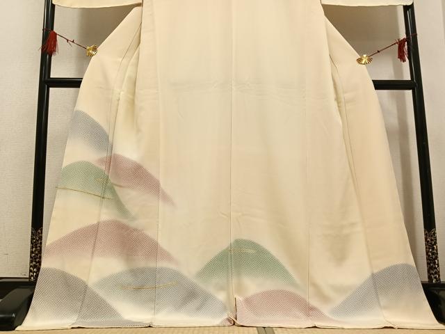 平和屋着物●訪問着 刺繍 遠山文 暈し染め 金糸 ロング丈 正絹 逸品 未使用 AABG7285ph