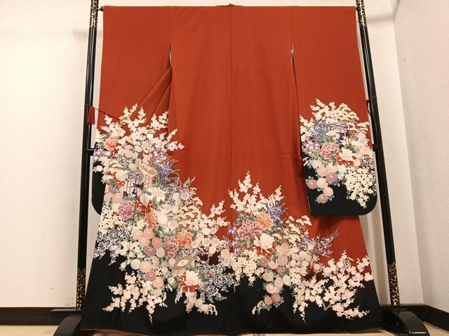 平和屋着物●豪華振袖 貝桶花文 暈し染め 金彩 正絹 逸品 AABG7287ph