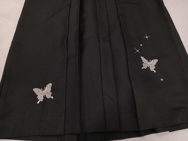 平和屋着物●女性 行灯袴 Tsubasa 刺繍 舞蝶文 黒地 銀糸 洗える着物 AABG7289ph