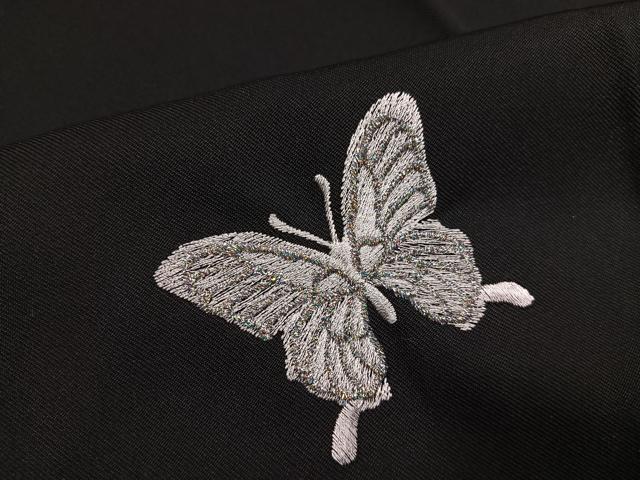 平和屋着物●女性 行灯袴 Tsubasa 刺繍 舞蝶文 黒地 銀糸 洗える着物 AABG7289ph