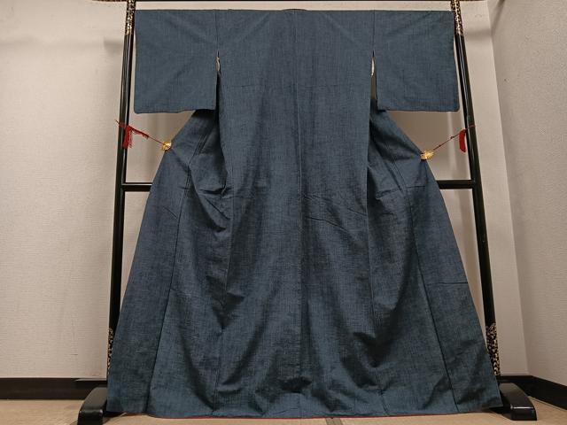 平和屋着物●上質な紬 色無地 鉄御納戸色 正絹 逸品 AABG7295ph