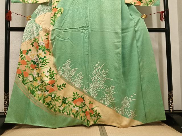 平和屋着物●訪問着 草花文 金彩 正絹 逸品 AABG7298ph