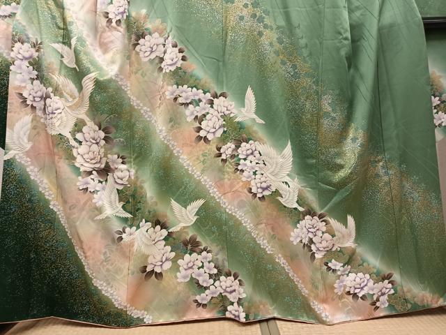 平和屋着物●豪華振袖 花鳥文 暈し染め 金銀彩 鈴乃屋扱い 正絹 逸品 AABG7305ph