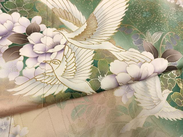 平和屋着物●豪華振袖 花鳥文 暈し染め 金銀彩 鈴乃屋扱い 正絹 逸品 AABG7305ph