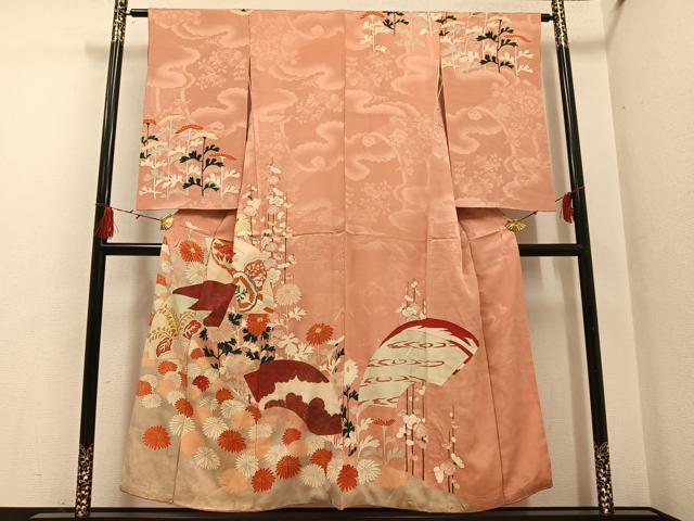 平和屋着物●アンティーク 大正ロマン 訪問着 地紙花文 金彩 正絹 逸品 AABG7313ph
