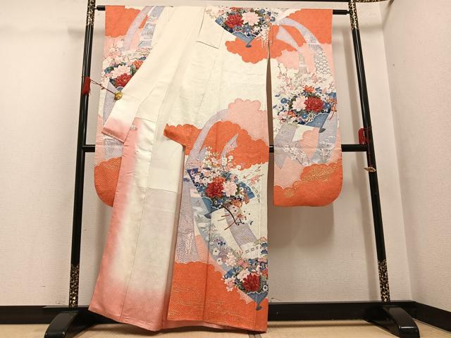 平和屋着物●豪華振袖 檜扇草花文 金彩 正絹 逸品 AABG7314ph