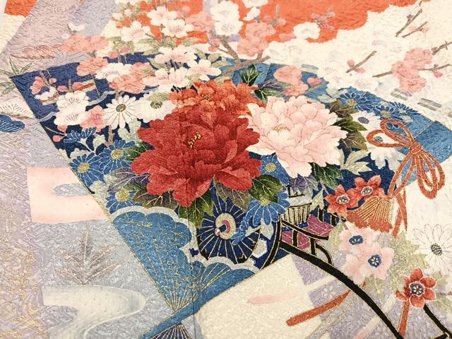 平和屋着物●豪華振袖 檜扇草花文 金彩 正絹 逸品 AABG7314ph
