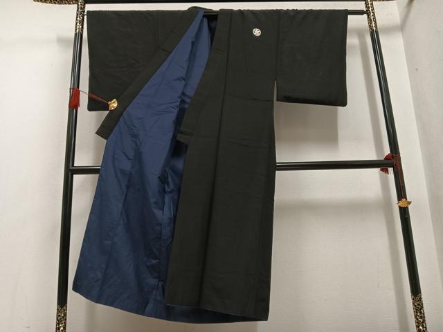 平和屋着物●男性 黒紋付・羽織セット 正絹 逸品 AABG7317ph