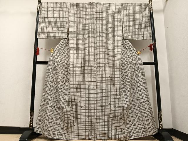 平和屋着物●上質な小紋 紬地 格子 正絹 逸品 AABG7319ph