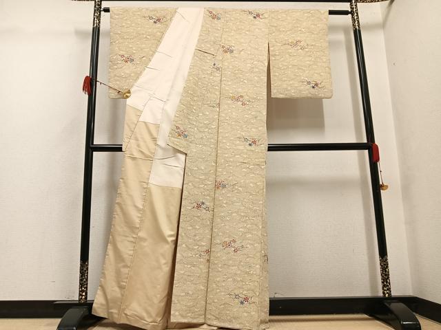 平和屋着物●上質な小紋 紬地 型染め 舞花文 正絹 逸品 AABG7325ph