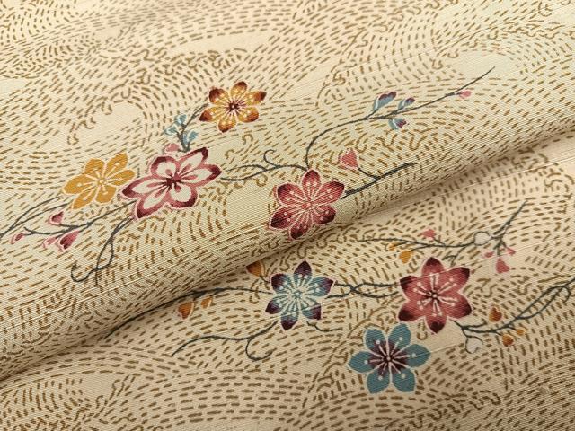 平和屋着物●上質な小紋 紬地 型染め 舞花文 正絹 逸品 AABG7325ph