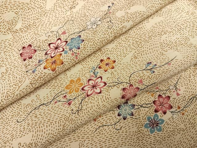 平和屋着物●上質な小紋 紬地 型染め 舞花文 正絹 逸品 AABG7325ph