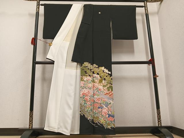 平和屋着物●本加賀友禅作家 村下信吉 黒留袖 鴛鴦草花文 正絹 逸品 AABG7330ph