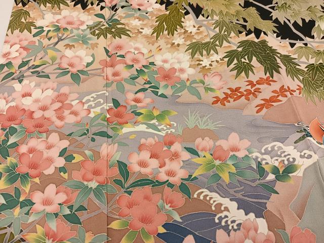 平和屋着物●本加賀友禅作家 村下信吉 黒留袖 鴛鴦草花文 正絹 逸品 AABG7330ph