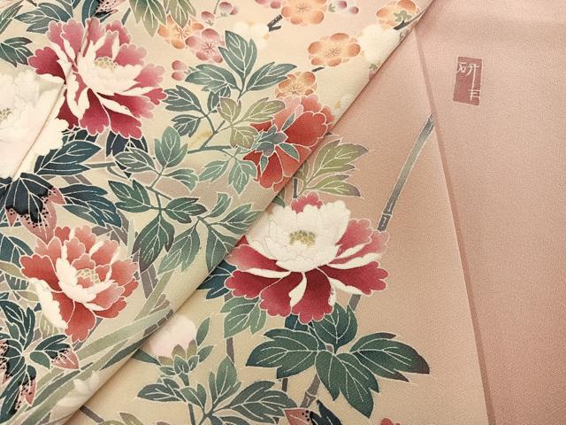 平和屋着物●訪問着 友禅 作家物 枝花文 正絹 逸品 AABG7335ph