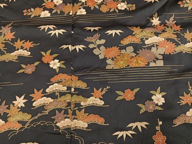 平和屋着物●訪問着 駒刺繍 松竹梅文 金彩 上代35万 仮絵羽 正絹 逸品 未使用 AABG7338ph