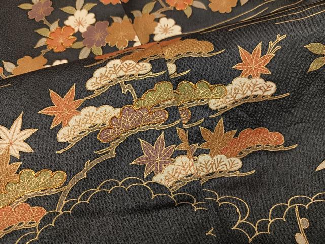平和屋着物●訪問着 駒刺繍 松竹梅文 金彩 上代35万 仮絵羽 正絹 逸品 未使用 AABG7338ph
