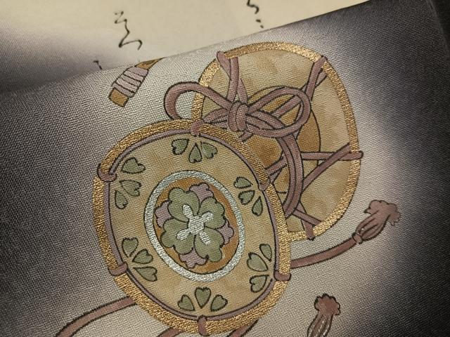 平和屋着物●訪問着 手描き 草花楽器文 暈し染め 黒地 金彩 正絹 逸品 AABG7353ph