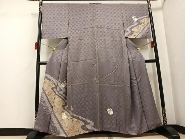 平和屋着物●訪問着 絞り 刺繍 草花文 金彩 鈴乃屋扱い 正絹 逸品 未使用 AABG7357ph