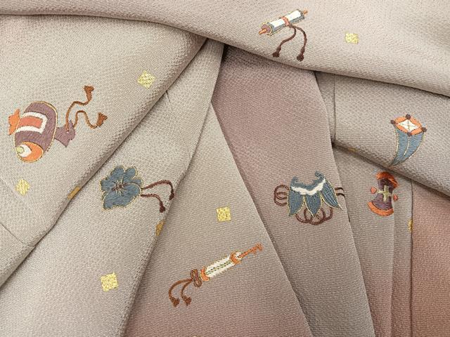 平和屋着物●訪問着 刺繍 宝尽くし 暈し染め 鬼しぼ縮緬 正絹 逸品 AABG7360ph