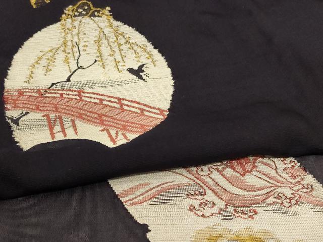 平和屋着物*夏物 小紋 紗 刺繍 風景舞鳥文 正絹 逸品 未使用 AABG7365jd