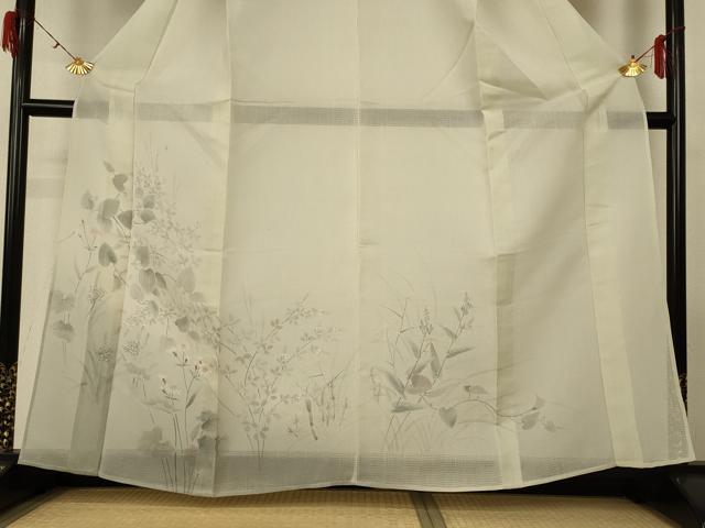 平和屋着物*夏物 訪問着 紗 手描き 草花文 正絹 逸品 AABG7366jd
