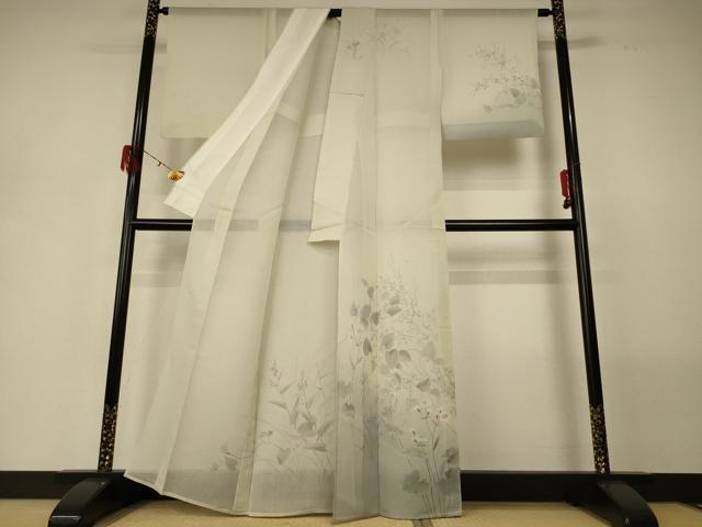 平和屋着物*夏物 訪問着 紗 手描き 草花文 正絹 逸品 AABG7366jd