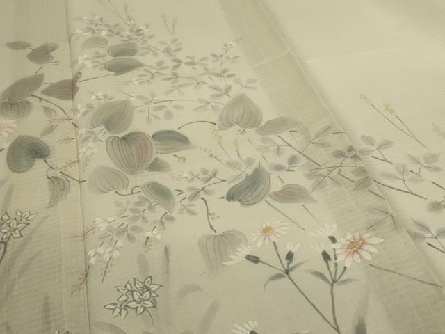 平和屋着物*夏物 訪問着 紗 手描き 草花文 正絹 逸品 AABG7366jd