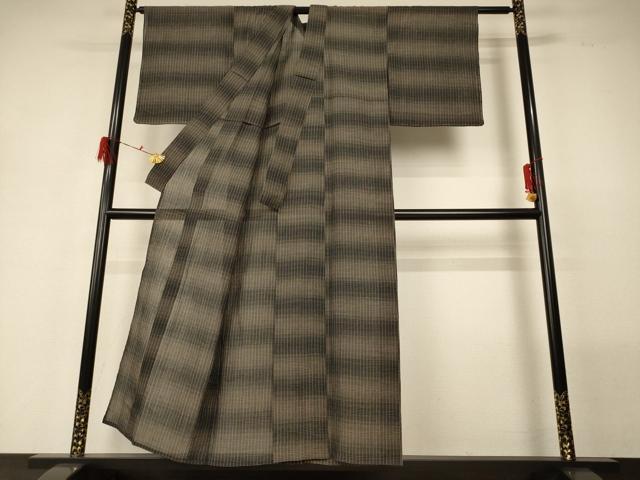 平和屋着物*夏物 小千谷ちぢみ 格子 証紙付き 麻 逸品 未使用 AABG7368jd