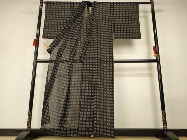 平和屋着物*夏物 小紋 紗 幾何学文様 正絹 逸品 AABG7370jd