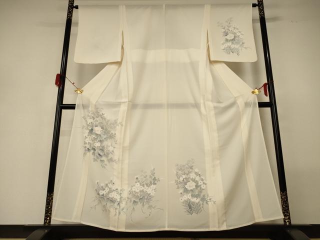 平和屋着物*夏物 訪問着 絽 手描き 草花文 正絹 逸品 AABG7387jd