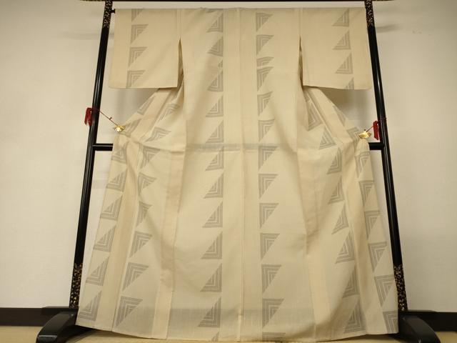 平和屋着物*夏物 結城紬 夏結城 100亀甲 幾何学文様 正絹 逸品 AABG7407jd