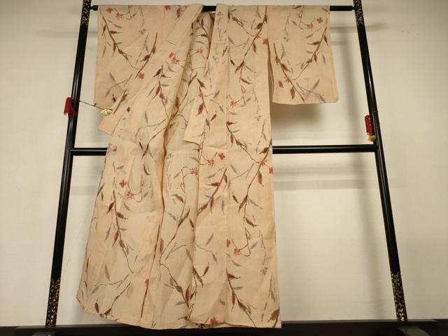 平和屋着物*夏物 小千谷ちぢみ 枝花文 麻 逸品 AABG7412jd
