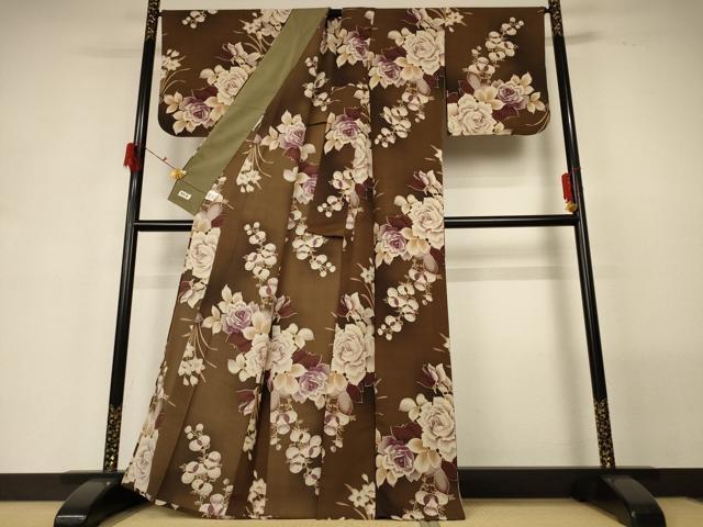 平和屋着物*夏物 撫松庵 小紋・浴衣兼用 セオアルファ 紅梅織 薔薇 洗える着物 AABG7413jd