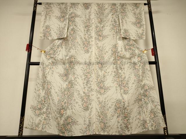 平和屋着物*夏物 小千谷ちぢみ 草花文 麻 逸品 AABG7422jd