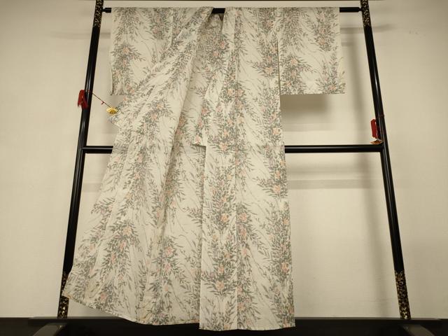 平和屋着物*夏物 小千谷ちぢみ 草花文 麻 逸品 AABG7422jd