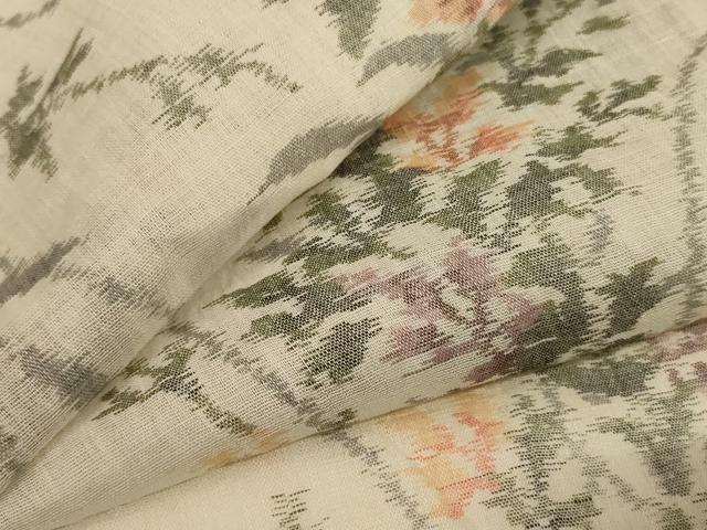 平和屋着物*夏物 小千谷ちぢみ 草花文 麻 逸品 AABG7422jd
