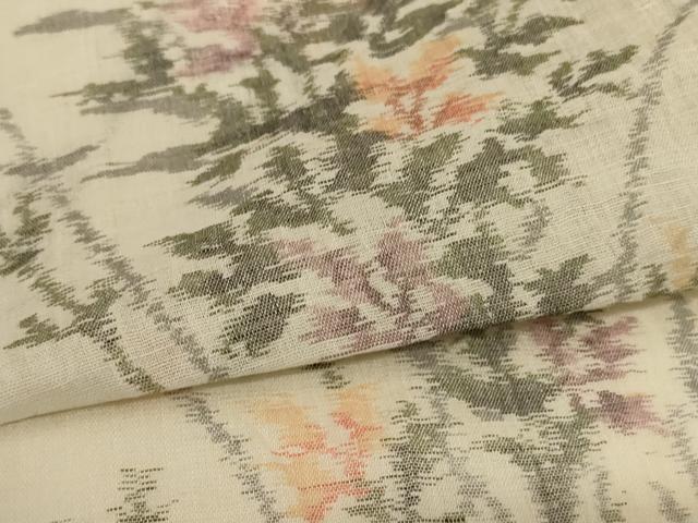 平和屋着物*夏物 小千谷ちぢみ 草花文 麻 逸品 AABG7422jd