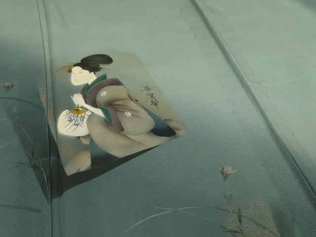 平和屋着物*夏物 訪問着 絽 手描き 人物文 暈し染め 銀彩 正絹 逸品 AABG7429jd