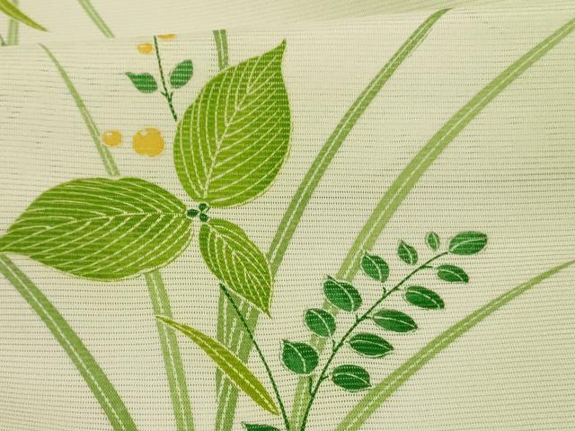 平和屋着物*夏物 小紋 絽 草葉文 暈し染め 洗える着物 AABG7451jd