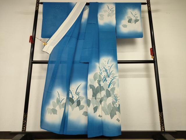 平和屋着物*夏物 訪問着 絽 草花文 暈し染め 銀彩 正絹 逸品 AABG7455jd